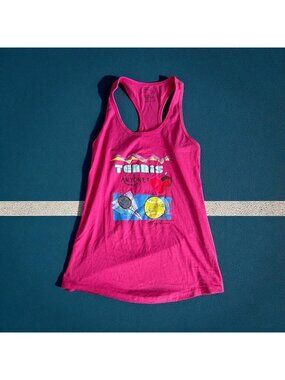 LUCKY IN LOVE Tennis Anyone Pink Racerback Tank Top Size Medium